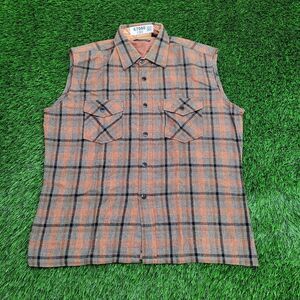 Vintage Cellini Cut-Off Plaid Button Shirt Large 23x27 Brown